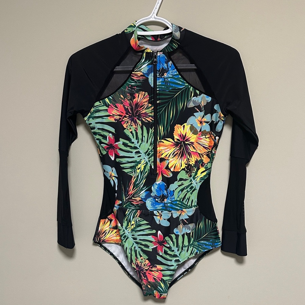 Floral Long Sleeve One Piece Swimsuit